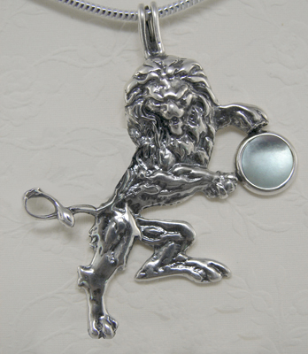 Sterling Silver Royal Rampant Lion Pendant With Blue Topaz